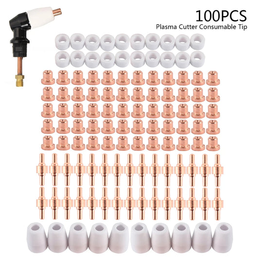 100Pcs Plasma Cutter Tip Electrodes & Nozzles Kit Consumable Accessories for PT31 CUT 30 40 50 Plasma Cutter Welding Tools